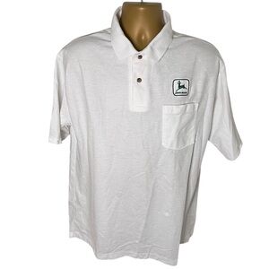 Vintage 90s Swingster Polo Shirt John Deere Embroidered Pocket Detail White XL